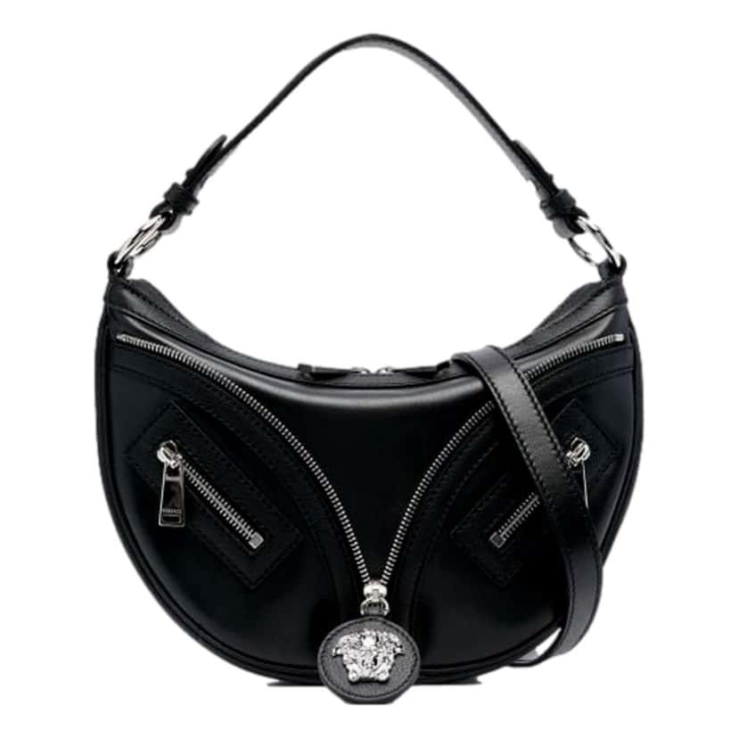 Versace Versace Repeat La Medusa Small Hobo Shoulder Bag Black Calfskin Leather Black Leather Never worn, with tag - Front View