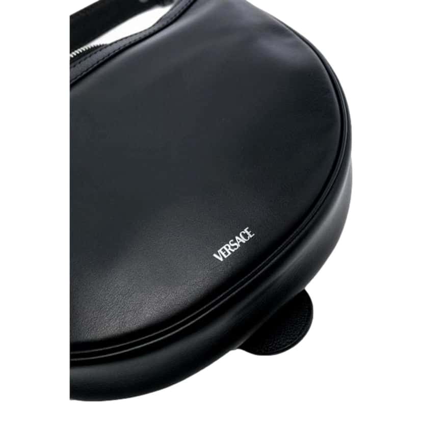 Versace Versace Repeat La Medusa Small Hobo Shoulder Bag Black Calfskin Leather Black Leather Never worn, with tag - Model View