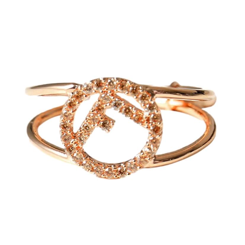 Fendi Fendi F is Fendi Circle Logo Crystal Ring Rose Gold Metal Size Small Gold Never worn, with tag - Front View