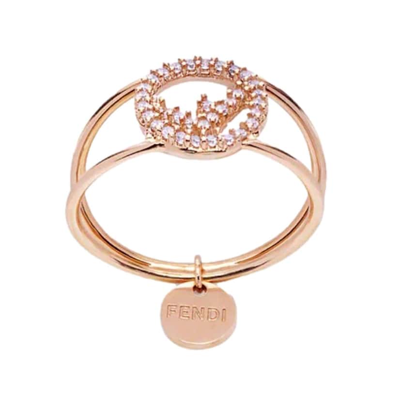 Fendi Fendi F is Fendi Circle Logo Crystal Ring Rose Gold Metal Size Small Gold Never worn, with tag - Back View