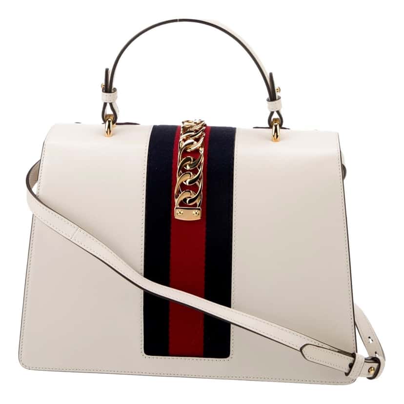 Gucci Gucci Sylvie Embroidered Off White Medium Top Handle Bag White Leather Good condition - Box View