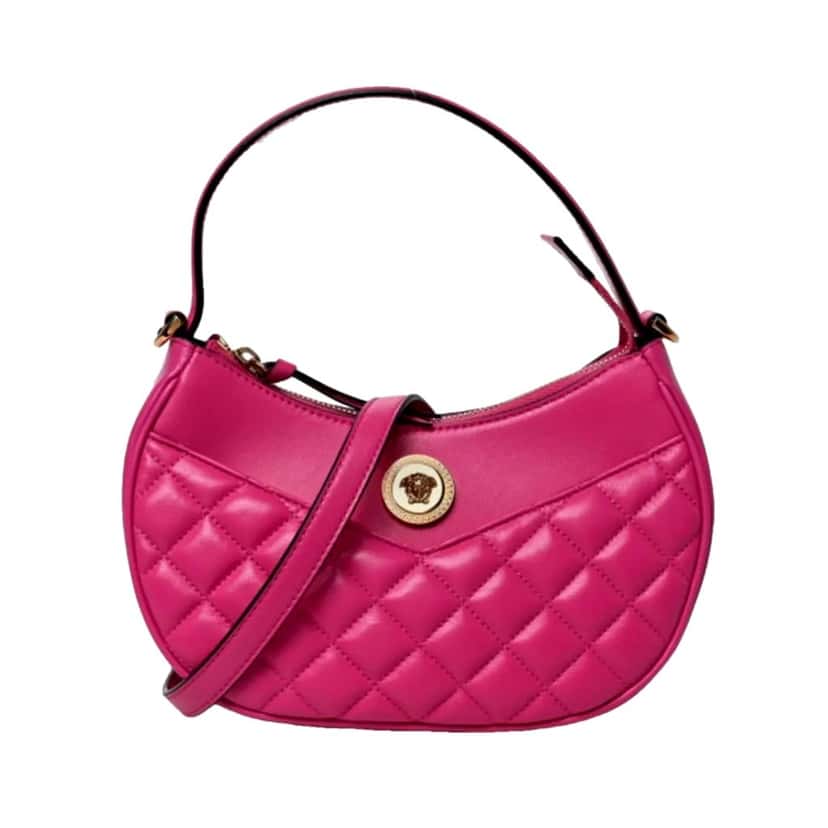 Versace Versace La Medusa Half Moon Hobo Shoulder Crossbody Bag Pink Leather Pink Leather Never worn, with tag - Front View