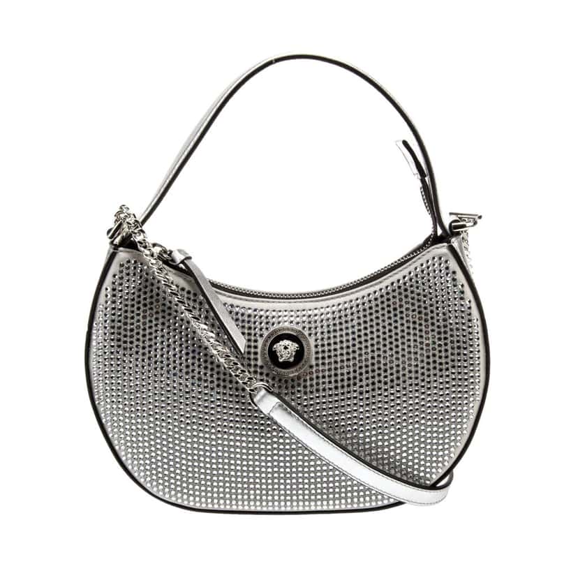 Versace Versace La Medusa Crystal Half Moon Hobo Shoulder Crossbody Bag Silver Silver Canvas Never worn, with tag - Front View