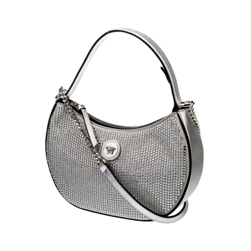 Versace Versace La Medusa Crystal Half Moon Hobo Shoulder Crossbody Bag Silver Silver Canvas Never worn, with tag - Back View