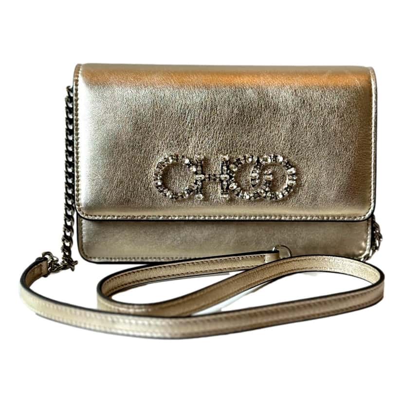 Jimmy Choo Jimmy Choo Kalina  Crossbody Clutch Bag Crystal Logo Metallic Gold Gold Leather Never worn, with tag - Back View