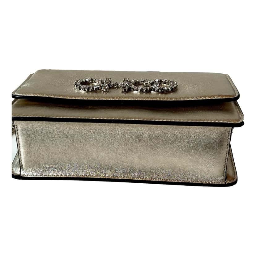 Jimmy Choo Jimmy Choo Kalina  Crossbody Clutch Bag Crystal Logo Metallic Gold Gold Leather Never worn, with tag - Inside View