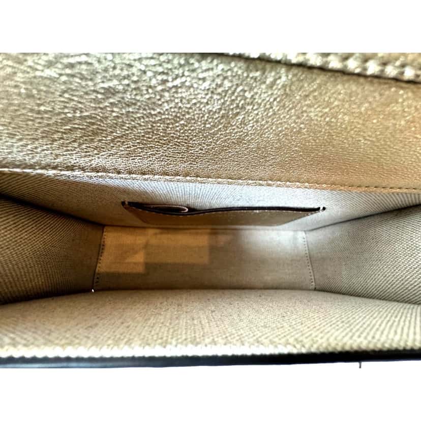 Jimmy Choo Jimmy Choo Kalina  Crossbody Clutch Bag Crystal Logo Metallic Gold Gold Leather Never worn, with tag - Box View