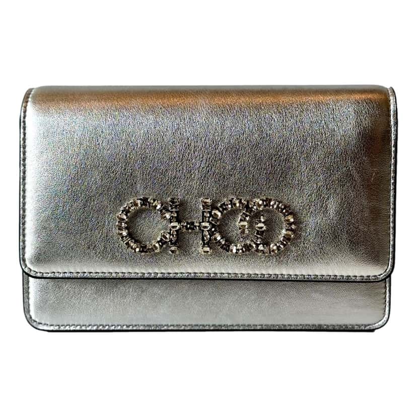 Jimmy Choo Jimmy Choo Kalina  Crossbody Clutch Bag Crystal Logo Metallic Silver Silver Leather Never worn, with tag - Front View