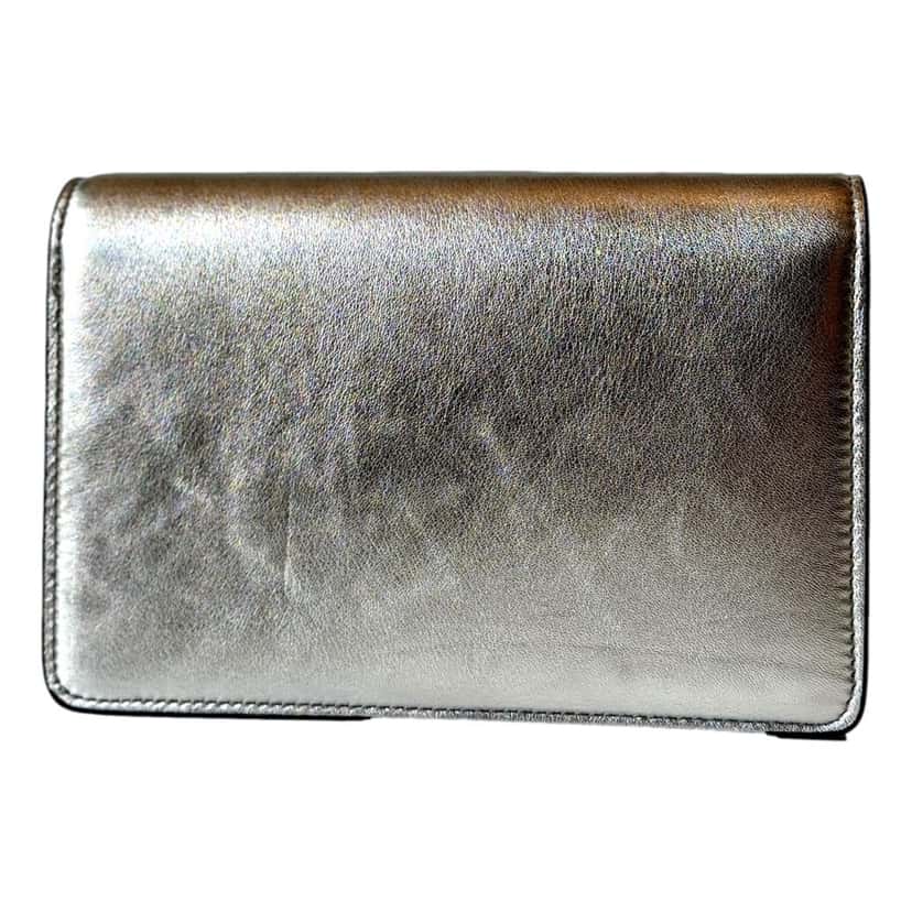 Jimmy Choo Jimmy Choo Kalina  Crossbody Clutch Bag Crystal Logo Metallic Silver Silver Leather Never worn, with tag - Box View