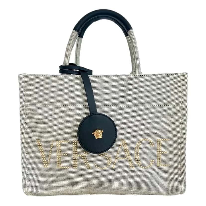 Versace Versace Ecru Canvas Studded Logo Mini Totebag Other Canvas Never worn, with tag - Front View