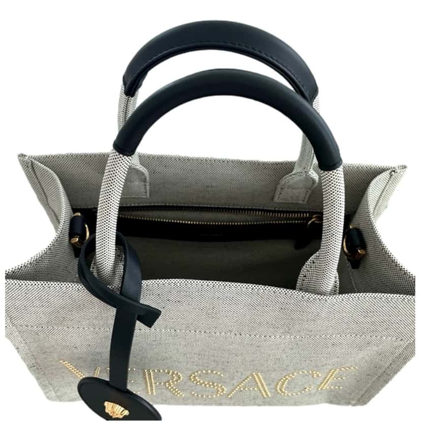 Versace Versace Ecru Canvas Studded Logo Mini Totebag Other Canvas Never worn, with tag - Model View