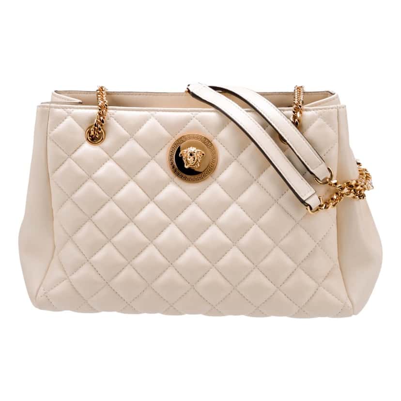 Versace Versace Quilted Ivory La Medusa Chain Strap Tote Bag White Leather Never worn, with tag - Front View