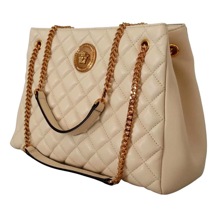 Versace Versace Quilted Ivory La Medusa Chain Strap Tote Bag White Leather Never worn, with tag - Back View