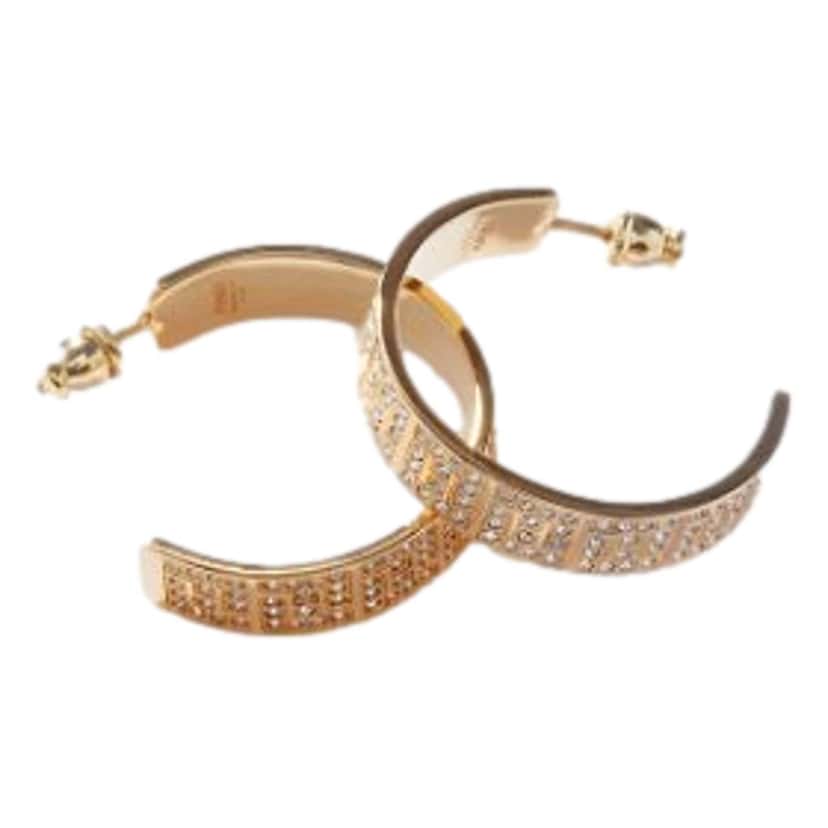 Fendi Fendi FF Crystal Embellished Gold Hoop Earrings Gold Never worn, with tag - Back View