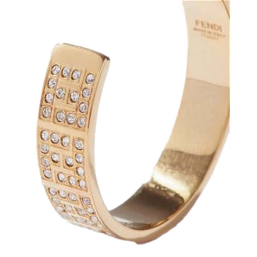 Fendi Fendi FF Crystal Embellished Gold Hoop Earrings Gold Never worn, with tag - Model View