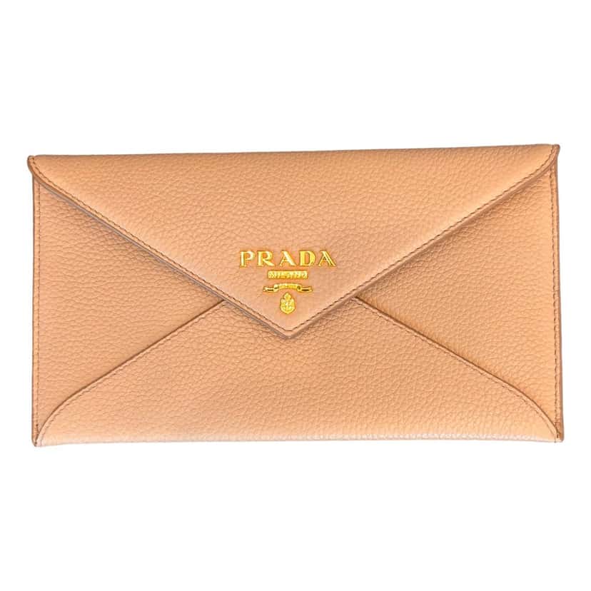 Prada Prada Beige Vitello Grain Leather Long Envelope Wallet Beige Leather Never worn, with tag - Front View