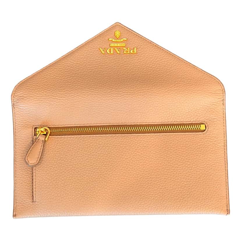 Prada Prada Beige Vitello Grain Leather Long Envelope Wallet Beige Leather Never worn, with tag - Model View