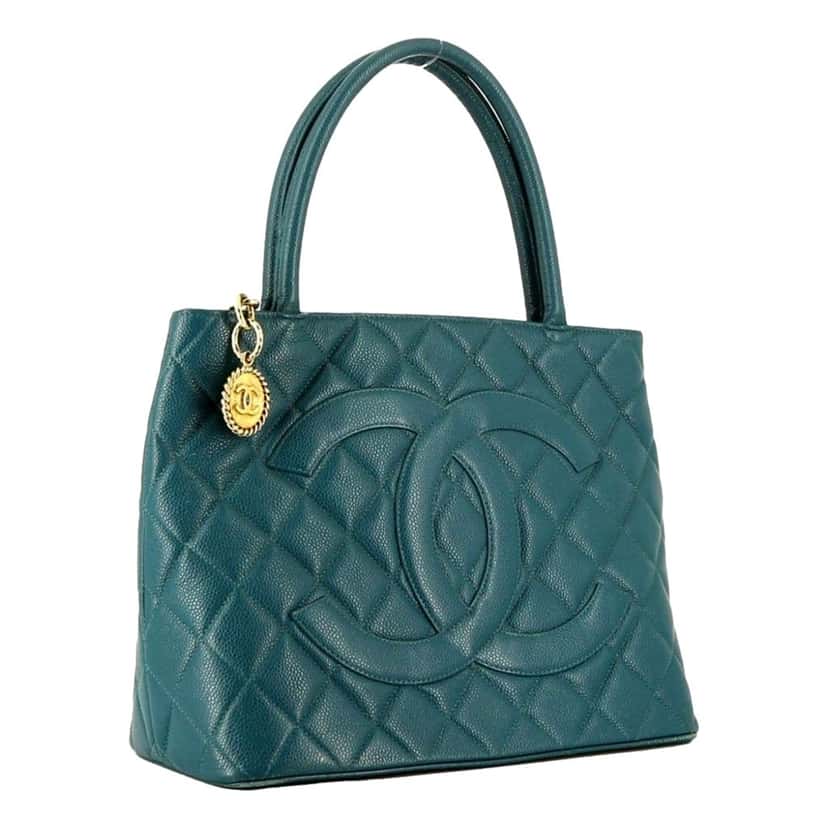 Chanel Chanel Caviar Leather CC Medallion Tote Bag Teal Blue Blue Leather Very good condition - Back View