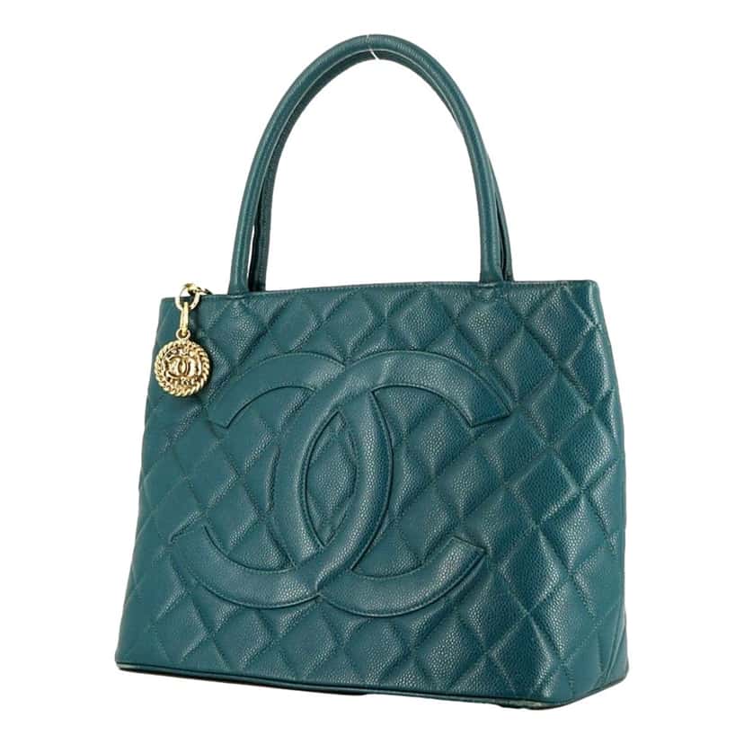 Chanel Chanel Caviar Leather CC Medallion Tote Bag Teal Blue Blue Leather Very good condition - Inside View
