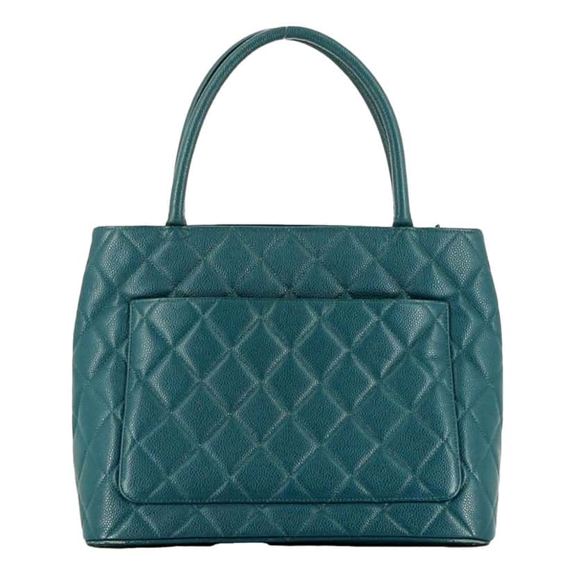 Chanel Chanel Caviar Leather CC Medallion Tote Bag Teal Blue Blue Leather Very good condition - Model View