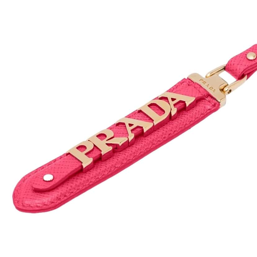 Prada Prada Saffiano Leather Clip Keychain Peony Pink Gold Logo Lettering Pink Never worn, with tag - Front View