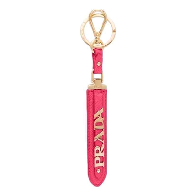 Prada Prada Saffiano Leather Clip Keychain Peony Pink Gold Logo Lettering Pink Never worn, with tag - Back View