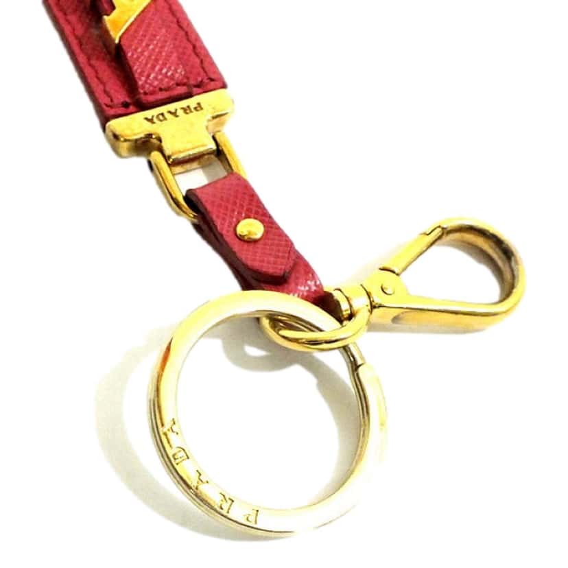 Prada Prada Saffiano Leather Clip Keychain Peony Pink Gold Logo Lettering Pink Never worn, with tag - Inside View