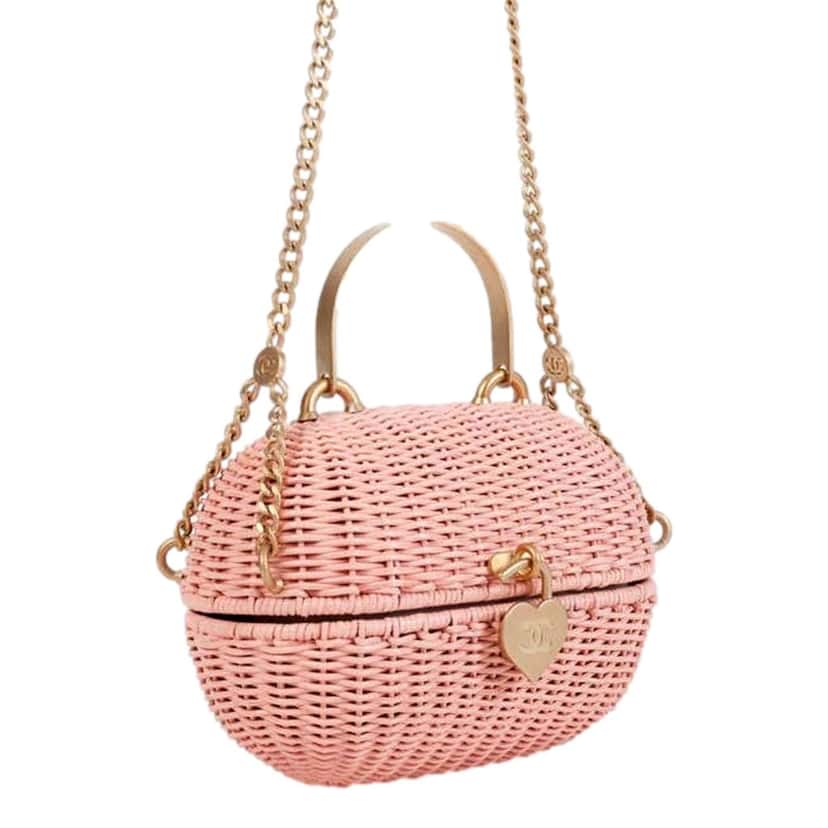 Chanel Chanel Pink Oval Wicker Heart CC Charm Closure 2-Way Handle Crossbody Bag Pink Very good condition - Back View