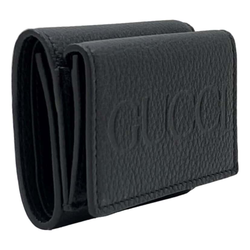 Gucci Gucci Embossed Logo Mini Tri-Fold Wallet Black Pebbled Leather Black Leather Never worn, with tag - Back View