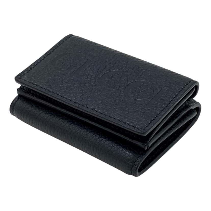 Gucci Gucci Embossed Logo Mini Tri-Fold Wallet Black Pebbled Leather Black Leather Never worn, with tag - Model View