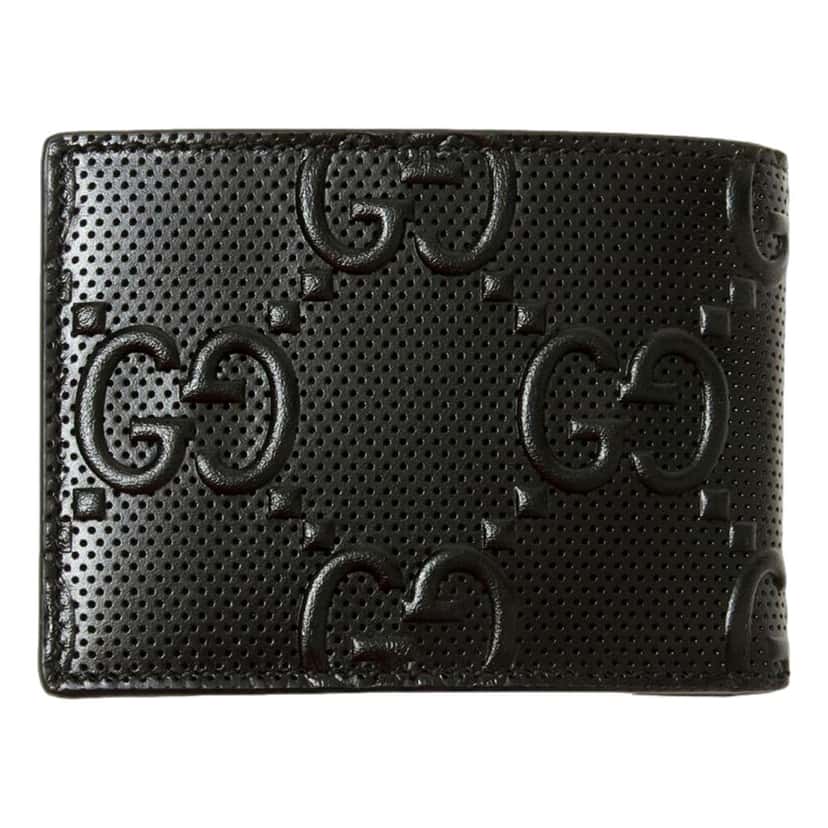 Gucci Gucci Calfskin Leather GG Tennis Embossed Bi-Fold Wallet Black Black Leather Never worn, with tag - Front View