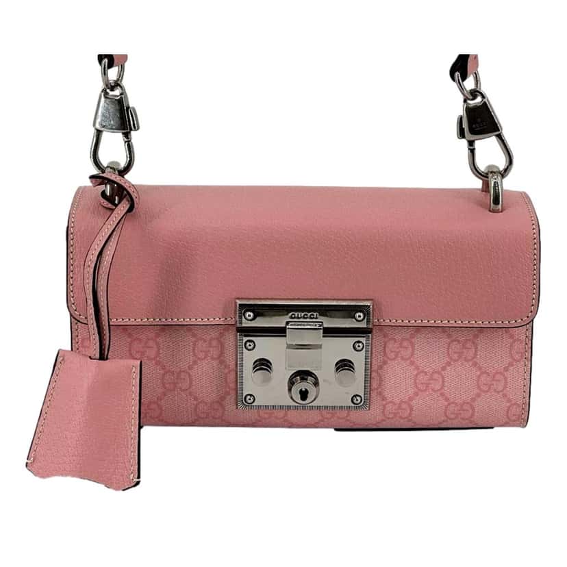 Gucci Gucci Pink GG Supreme Leather Padlock Chain Small Handbag Pink Pink Leather Never worn, with tag - Back View