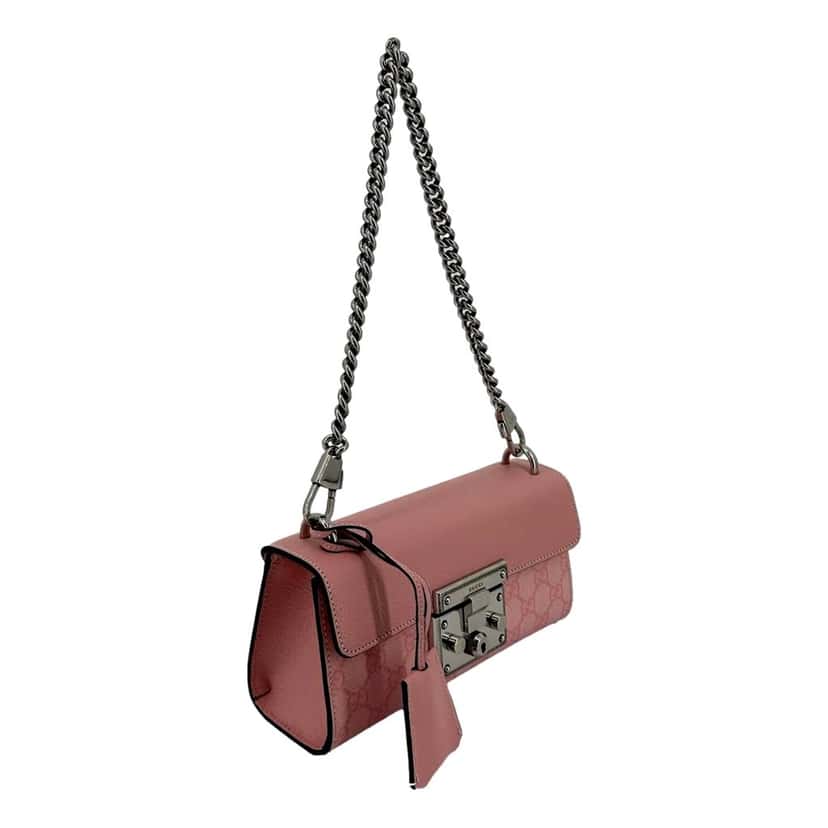 Gucci Gucci Pink GG Supreme Leather Padlock Chain Small Handbag Pink Pink Leather Never worn, with tag - Model View
