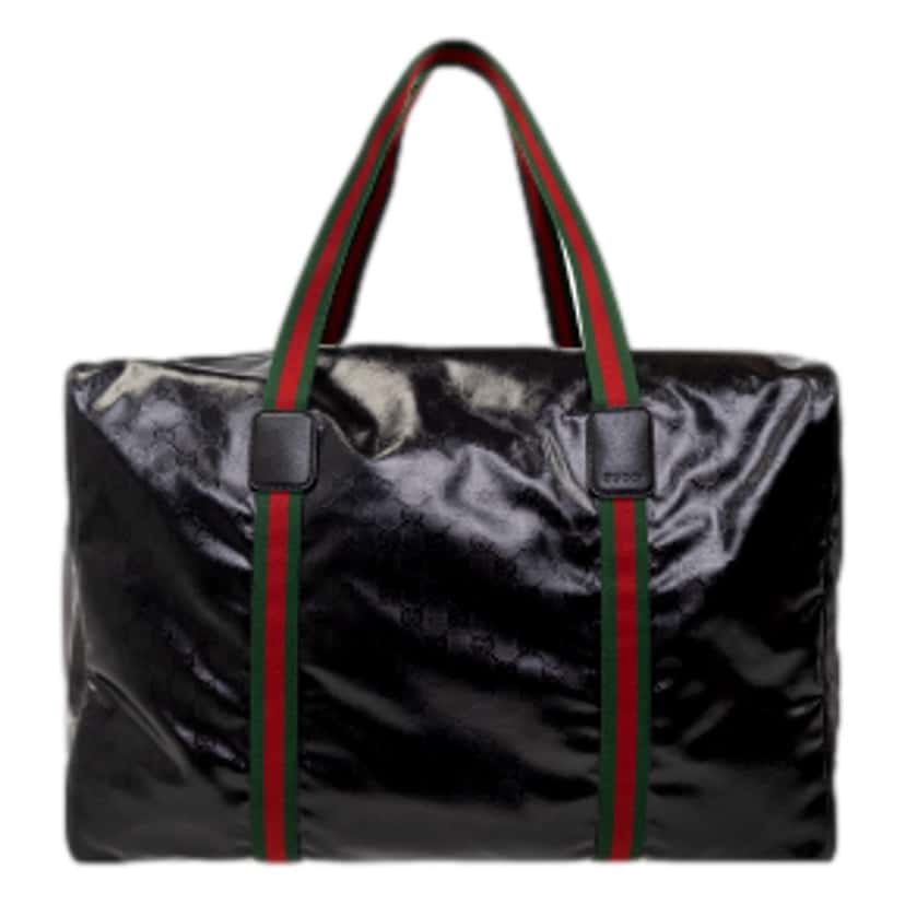 Gucci Gucci GG Black Glossy ¬ëDuffle Maxi¬í Calfskin Leather Trim Duffel Bag Black Canvas Never worn, with tag - Front View