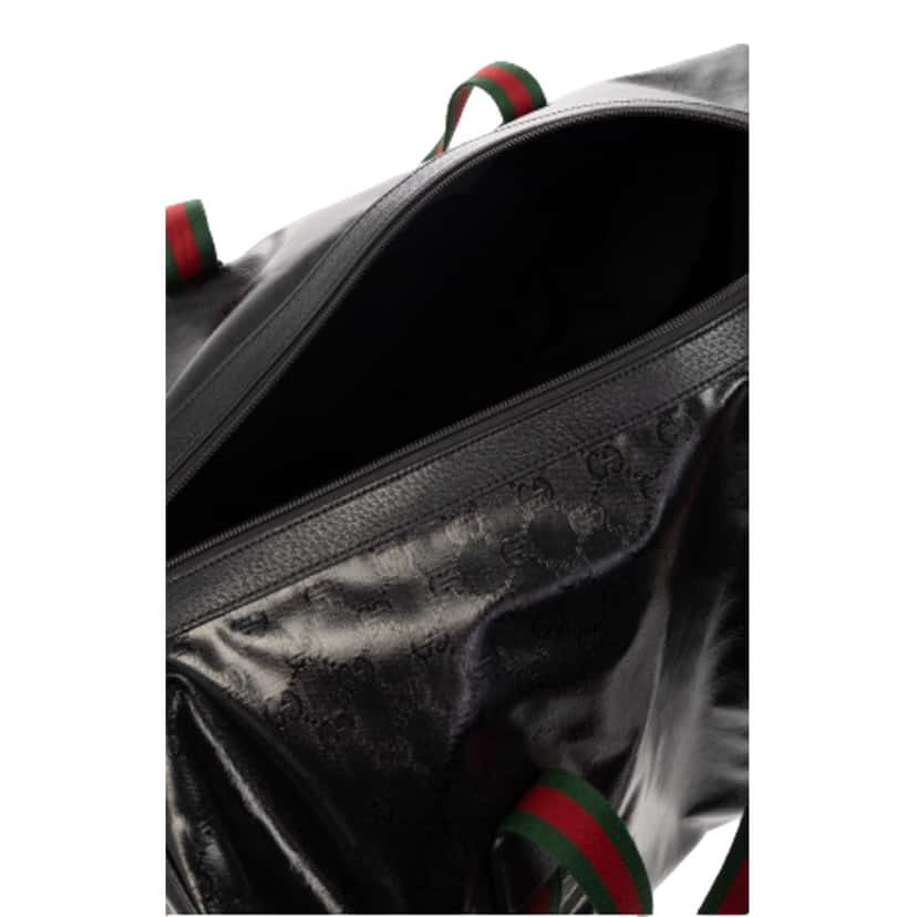 Gucci Gucci GG Black Glossy ¬ëDuffle Maxi¬í Calfskin Leather Trim Duffel Bag Black Canvas Never worn, with tag - Inside View
