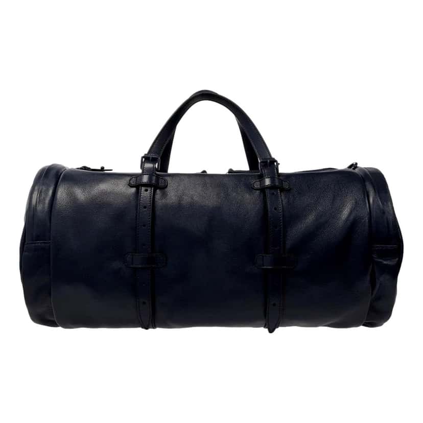 Gucci Gucci GG Logo Deep Blue Buffalo Leather Duffle Tote with Strap Blue Leather Never worn - Back View