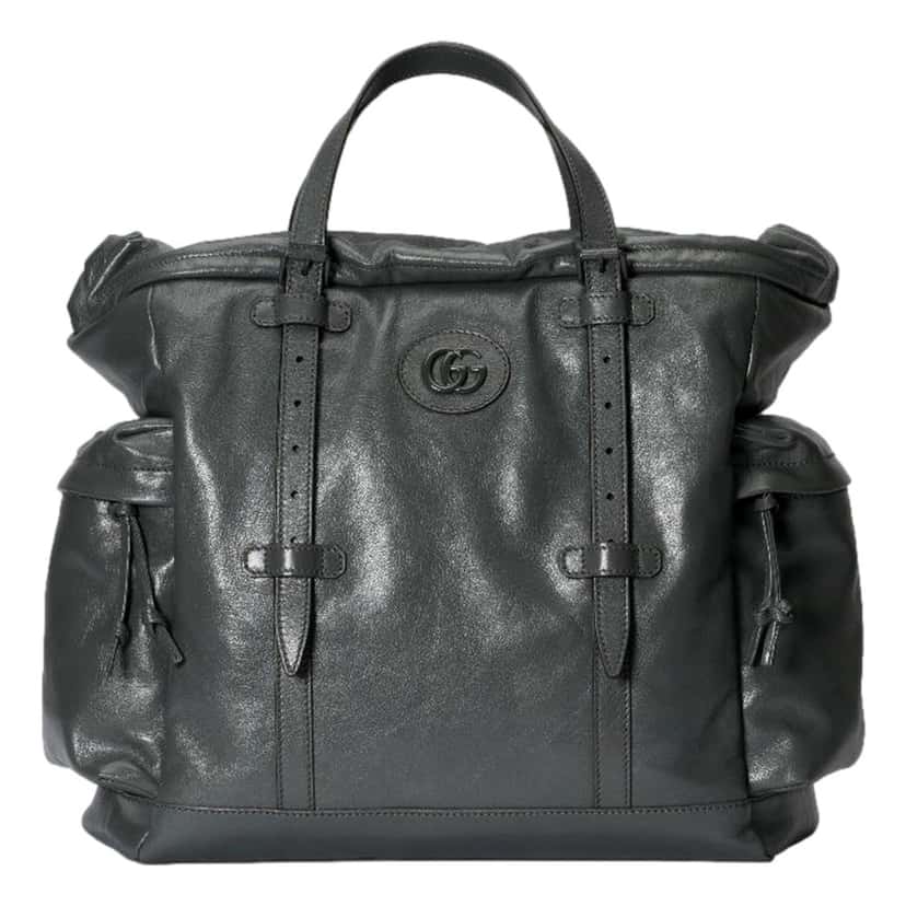 Gucci Gucci Gray Leather Drawstring Tote Bag With Tonal Double G Logo Other Leather Never worn - Front View