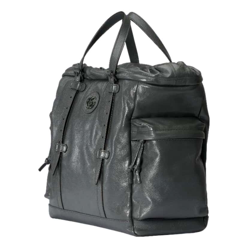 Gucci Gucci Gray Leather Drawstring Tote Bag With Tonal Double G Logo Other Leather Never worn - Inside View