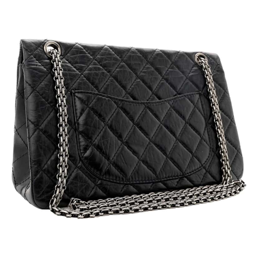 Chanel Chanel Black Aged Calfskin Quilted 2.55 Reissue 225 Flap Handbag With Chain Black Leather Very good condition - Back View