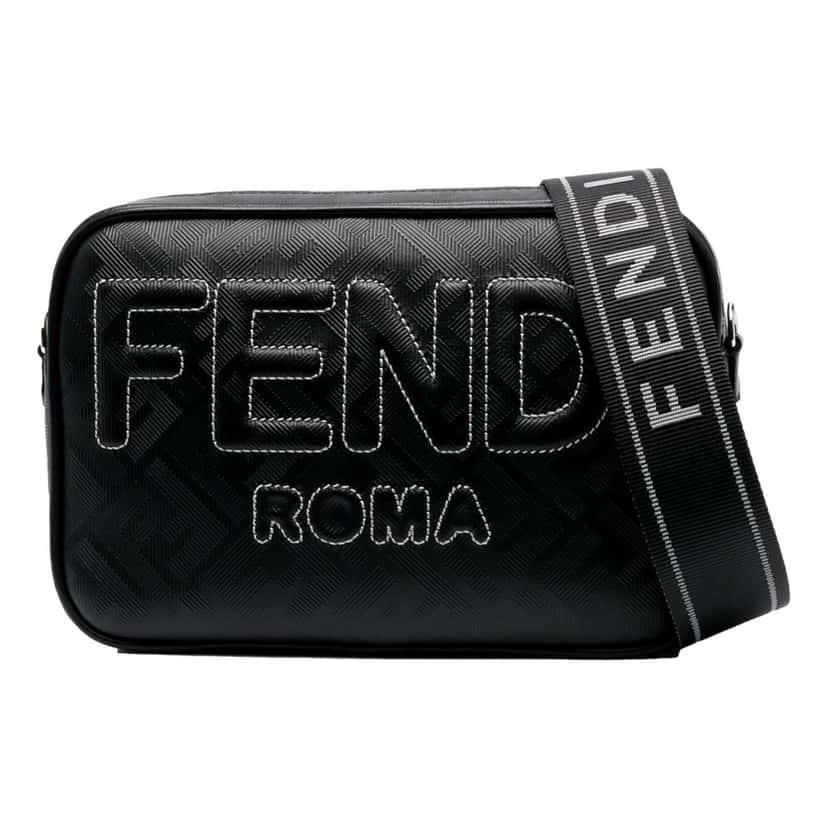 Fendi Fendi Roma Black Shadow Leather Canvas  Camera Crossbody Bag Black Leather Never worn, with tag - Front View