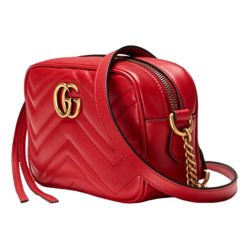 Gucci Gucci GG Marmont Matelass√© Red Leather Crossbody Mini Bag Red Leather Never worn, with tag - Model View