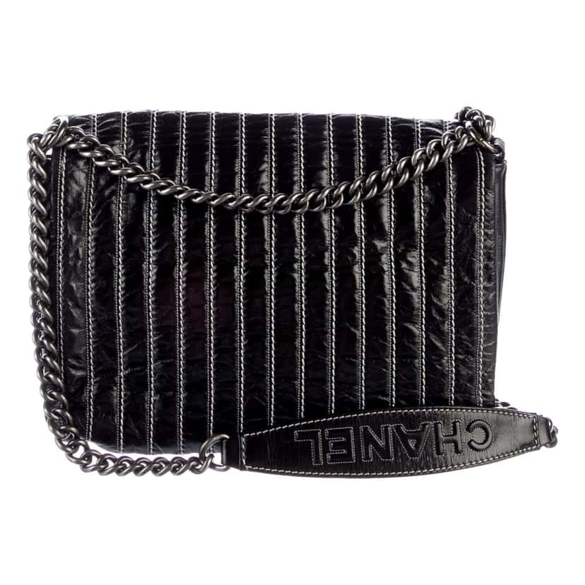 Chanel Chanel White Vertical Stitch Black Flap Bag Black Leather Good condition - Inside View