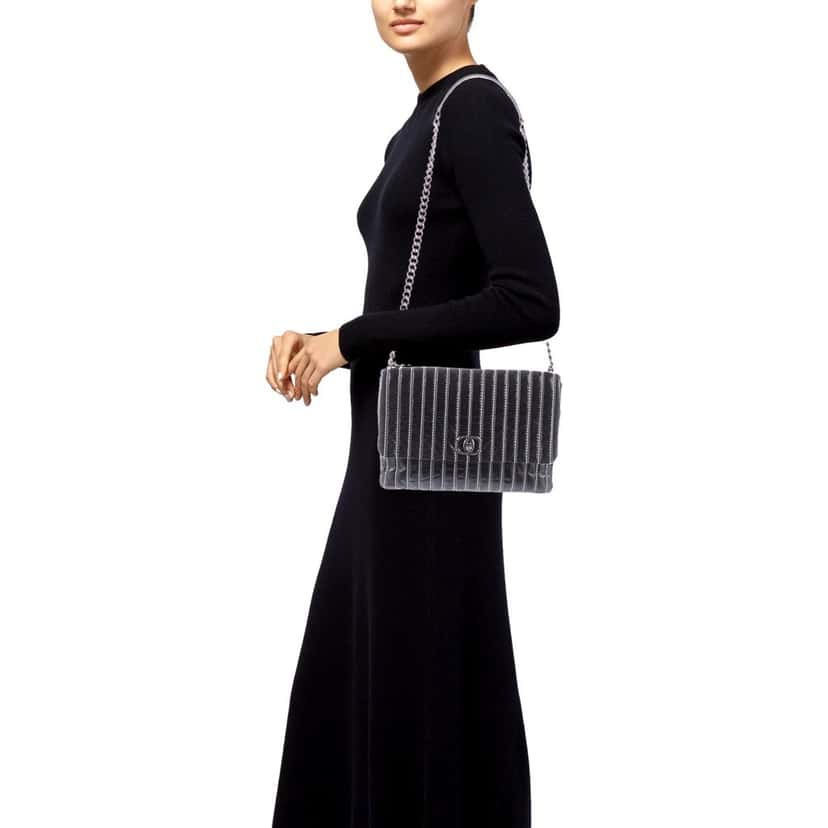 Chanel Chanel White Vertical Stitch Black Flap Bag Black Leather Good condition - Box View