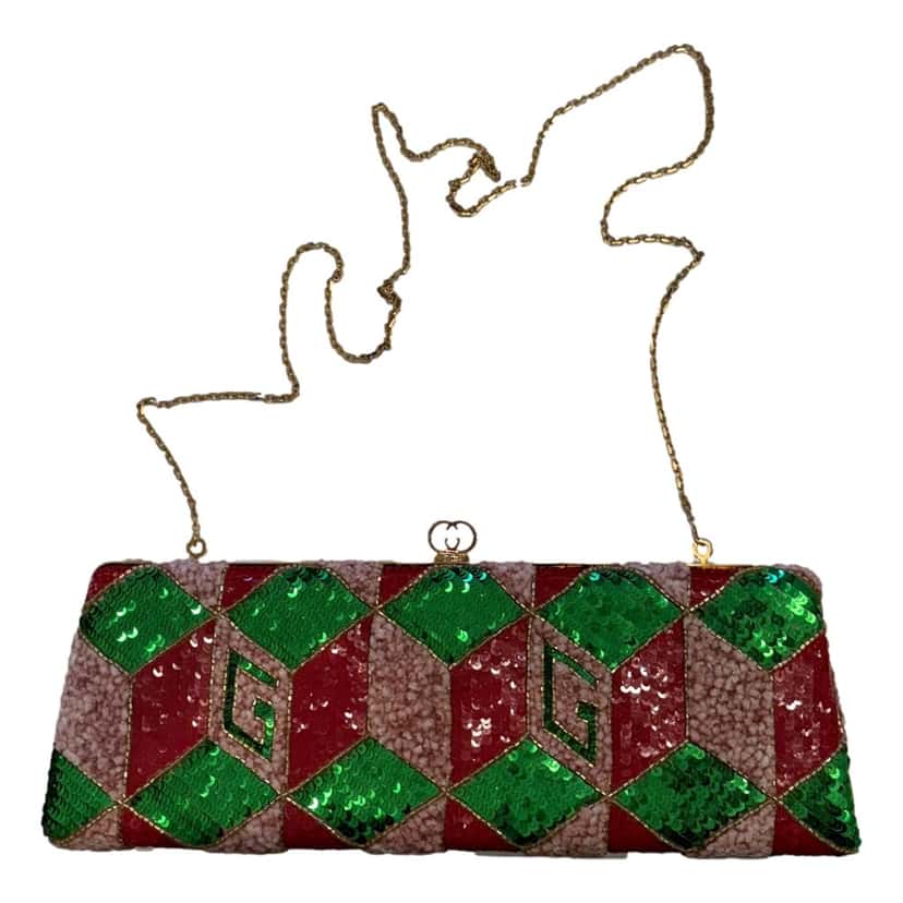 Gucci Gucci Broadway Embellished Sequins and Crystals Red Green Pink Chain Shoulder Bag Clutch Red Never worn, with tag - Back View