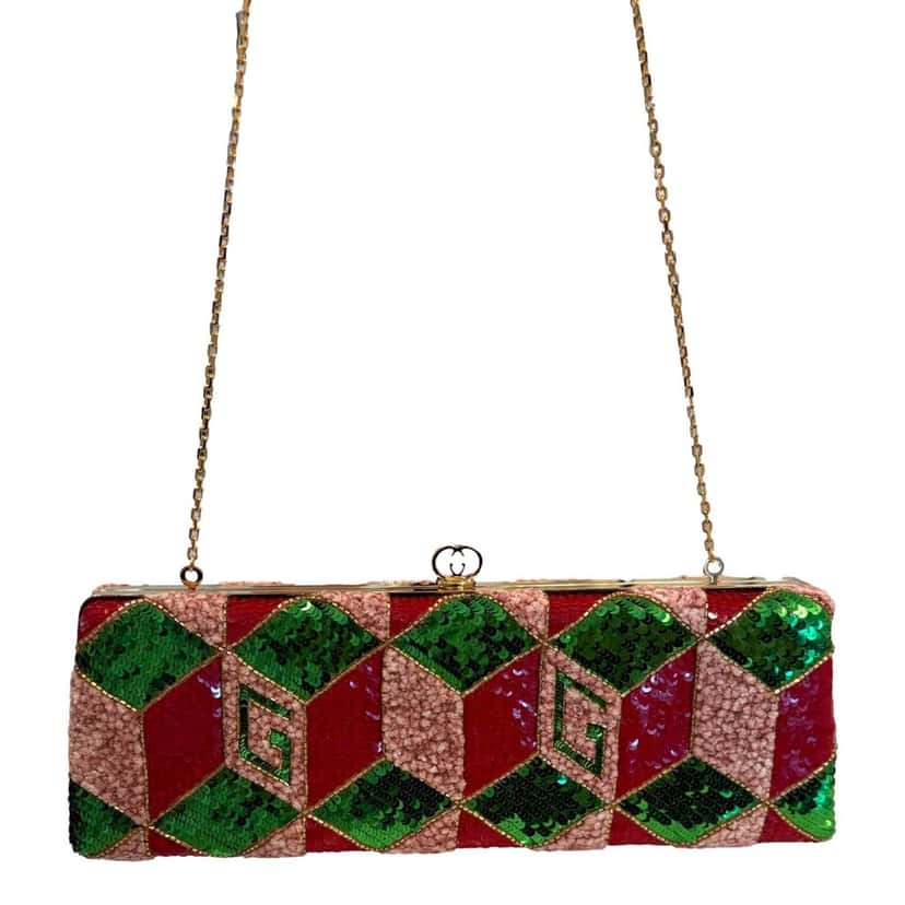 Gucci Gucci Broadway Embellished Sequins and Crystals Red Green Pink Chain Shoulder Bag Clutch Red Never worn, with tag - Inside View
