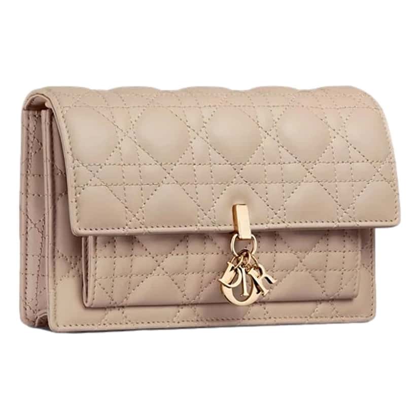 Dior My Dior Daily Pouch with Chain Powder Beige Cannage Lambskin Beige Leather Very good condition - Back View