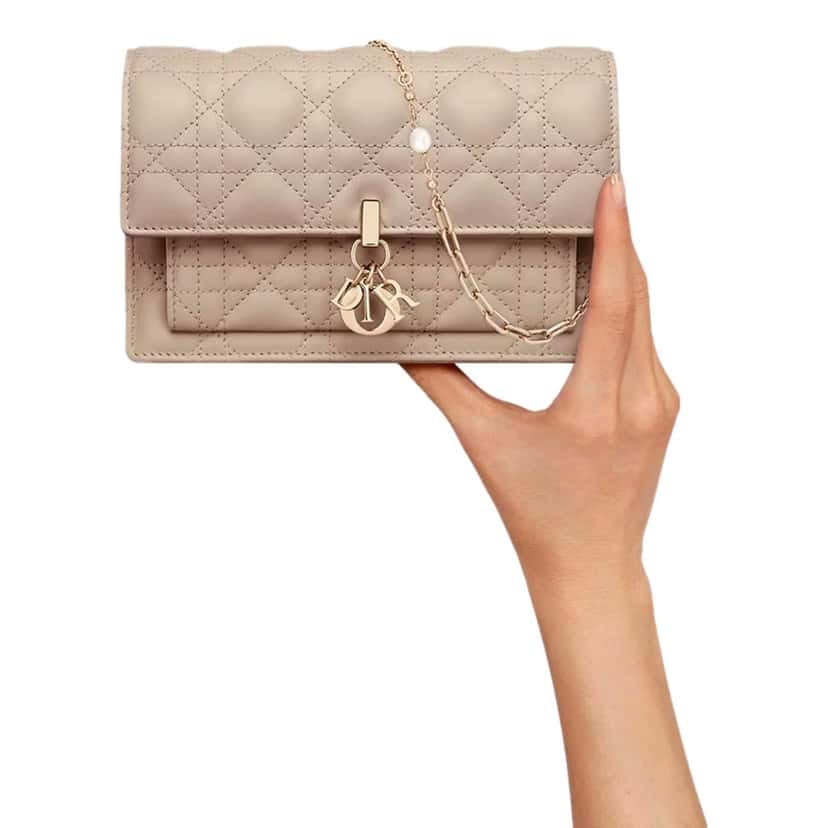 Dior My Dior Daily Pouch with Chain Powder Beige Cannage Lambskin Beige Leather Very good condition - Box View