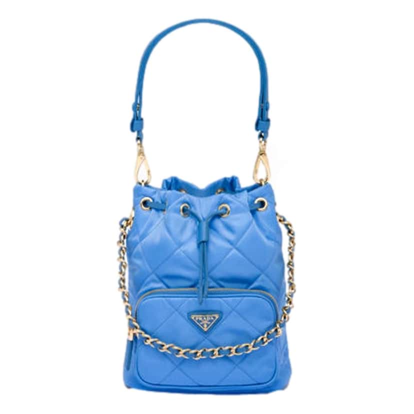 Prada Prada Tessuto Nylon Pervinca Blue Duet Drawstring Quilted Bucket Bag Blue Never worn, with tag - Front View