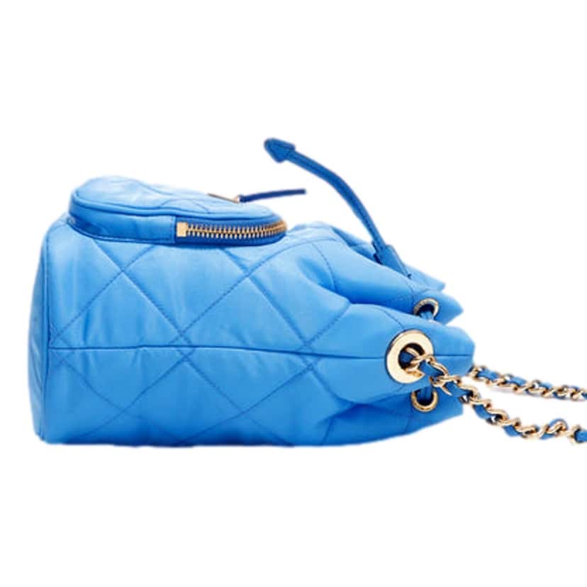 Prada Prada Tessuto Nylon Pervinca Blue Duet Drawstring Quilted Bucket Bag Blue Never worn, with tag - Model View