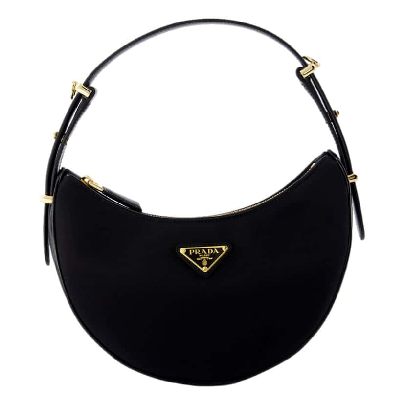 Prada Prada Arqu√© Re-Nylon and Brushed Leather Black Shoulder Bag Black Never worn, with tag - Front View